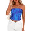 imagePRETTYGARDEN Strapless Tube Tops for Women 2025 Summer Mesh Floral Y2K Bandeau Cute Crop Top Trendy Going Out OutfitsBright Blue