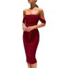 imagePRETTYGARDEN Wedding Guest Dress 2025 Summer Off Shoulder Ruched Elegant Sexy Bodycon Homecoming Cocktail Party Midi DressWine Red