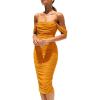 imagePRETTYGARDEN Wedding Guest Dress 2025 Summer Off Shoulder Ruched Elegant Sexy Bodycon Homecoming Cocktail Party Midi DressYellow