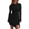 imagePRETTYGARDEN Women 2025 Mini Bodycon Dresses Long Sleeve Ruched Fitted Short Night Out Trendy Party Club Outfits Fall ClothesBlack
