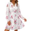 imagePRETTYGARDEN Womens Fall Boho Dresses 2025 Floral Long Sleeve V Neck Mini Flowy Wedding Guest Dress Trendy Vacation OutfitsFloral White Red