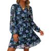 imagePRETTYGARDEN Womens Fall Boho Dresses 2025 Floral Long Sleeve V Neck Mini Flowy Wedding Guest Dress Trendy Vacation OutfitsNavy Blue