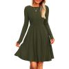 imagePRETTYGARDEN Womens Fall Short Dress Ribbed Knit Crewneck Long Sleeve A Line Flowy Casual Elegant Going Out Winter DressesArmy Green