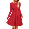 imagePRETTYGARDEN Womens Fall Short Dress Ribbed Knit Crewneck Long Sleeve A Line Flowy Casual Elegant Going Out Winter DressesRed