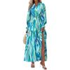imagePRETTYGARDEN Womens Floral Maxi Dress 2025 Fall Long Sleeve V Neck Casual A Line Long Flowy Boho Party DressesBlue