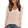 imagePRETTYGARDEN Womens Long Sleeve Shirts Ribbed Knit V Neck Tee Dressy Casual Blouses Going Out Tunic Tops 2025 Fall OutfitsApricot