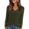 imagePRETTYGARDEN Womens Long Sleeve Shirts Ribbed Knit V Neck Tee Dressy Casual Blouses Going Out Tunic Tops 2025 Fall OutfitsArmy Green