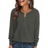 imagePRETTYGARDEN Womens Long Sleeve Waffle Knit Shirts 2025 Fall Casual Button Up Henley V Neck Tunic Tops Loose Fit Basic TeesArmy Green