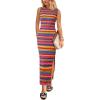 imagePRETTYGARDEN Womens Maxi Tank Spring Dress Sleeveless Crew Neck Striped Side Slit Casual Long Bodycon DressesArmy Green