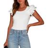 imagePRETTYGARDEN Womens Ruffle Short Sleeve Shirts 2025 Summer Casual Basic Tee Cute Fitted Crew Neck Fashion Tops ClothesWhite