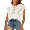 imagePRETTYGARDEN Womens Spring Tops 2025 Summer Shirts Crochet Cap Sleeve Sweater Pullover Cute Beach Vacation ClothesWhite