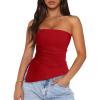 imagePRETTYGARDEN Womens Tube Top 2025 Summer Trendy Strapless Tops Going Out Outfits Ruched Asymmetrical Bandeau ShirtsRed