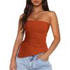 imagePRETTYGARDEN Womens Tube Top 2025 Summer Trendy Strapless Tops Going Out Outfits Ruched Asymmetrical Bandeau ShirtsRust Red