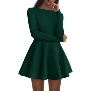 imagePRETTYGARDEN Fall Cocktail Dresses for Women Elegant Classy Wedding Guest 2025 Long Sleeve Homecoming Party A Line Mini DressDark Green