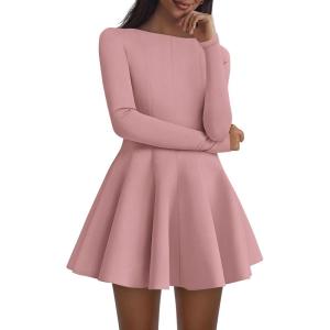 imagePRETTYGARDEN Fall Cocktail Dresses for Women Elegant Classy Wedding Guest 2025 Long Sleeve Homecoming Party A Line Mini DressPink