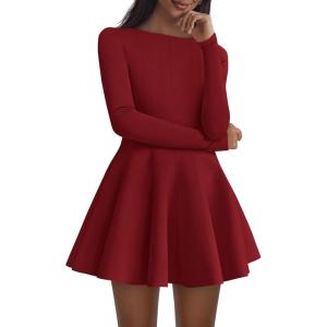 imagePRETTYGARDEN Fall Cocktail Dresses for Women Elegant Classy Wedding Guest 2025 Long Sleeve Homecoming Party A Line Mini DressRed