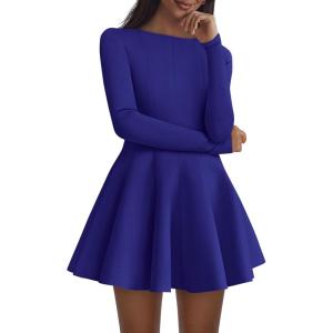 imagePRETTYGARDEN Fall Cocktail Dresses for Women Elegant Classy Wedding Guest 2025 Long Sleeve Homecoming Party A Line Mini DressRoyal Blue