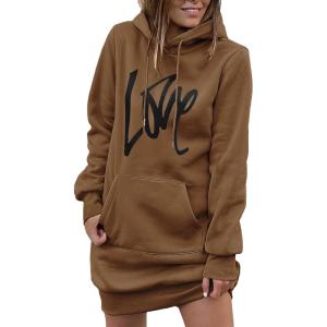 imagePRETTYGARDEN Womens Hooded Sweatshirt Fall Fashion Drawstring Lightweight Long Sleeve Pullover Hoodie DressBrown