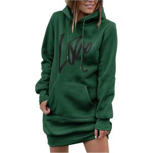 imagePRETTYGARDEN Womens Hooded Sweatshirt Fall Fashion Drawstring Lightweight Long Sleeve Pullover Hoodie DressDark Green