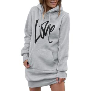 imagePRETTYGARDEN Womens Hooded Sweatshirt Fall Fashion Drawstring Lightweight Long Sleeve Pullover Hoodie DressGrey