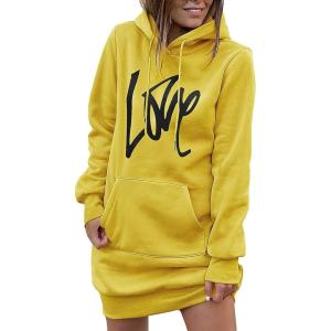 imagePRETTYGARDEN Womens Hooded Sweatshirt Fall Fashion Drawstring Lightweight Long Sleeve Pullover Hoodie DressYellow