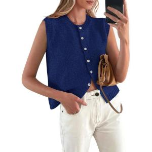 imagePRETTYGARDEN Womens Sweater Vest Cardigans 2025 Fall Lightweight Casual Sleeveless Button Down Knit Tank TopsDark Blue