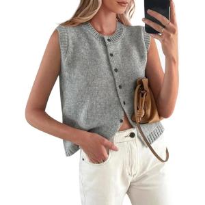 imagePRETTYGARDEN Womens Sweater Vest Cardigans 2025 Fall Lightweight Casual Sleeveless Button Down Knit Tank TopsGrey