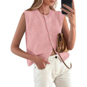 imagePRETTYGARDEN Womens Sweater Vest Cardigans 2025 Fall Lightweight Casual Sleeveless Button Down Knit Tank TopsPink