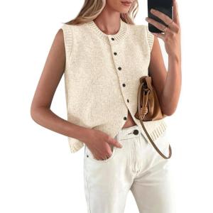 imagePRETTYGARDEN Womens Sweater Vest Cardigans 2025 Fall Lightweight Casual Sleeveless Button Down Knit Tank TopsYellow Apricot
