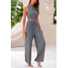 imagePRETTYGARDEN 2 Piece Sets for Women 2025 Summer Sleeveless Tank Ribbed Travel Beach Vacation Spring Lounge Wear OutfitsGrey