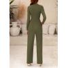 imagePRETTYGARDEN Jumpsuits For Women Dressy Fall Fashion Clothing 2025 Long Sleeve Mock Neck Date Night Rompers Business OutfitsArmy Green
