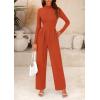 imagePRETTYGARDEN Jumpsuits For Women Dressy Fall Fashion Clothing 2025 Long Sleeve Mock Neck Date Night Rompers Business OutfitsBrick Red