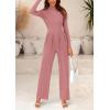 imagePRETTYGARDEN Jumpsuits For Women Dressy Fall Fashion Clothing 2025 Long Sleeve Mock Neck Date Night Rompers Business OutfitsPink