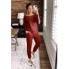 imagePRETTYGARDEN Jumpsuits for Women Dressy 2025 Fall Long Sleeve Off Shoulder Elastic Waist Rompers One Piece Travel OutfitsBrick Red