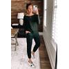 imagePRETTYGARDEN Jumpsuits for Women Dressy 2025 Fall Long Sleeve Off Shoulder Elastic Waist Rompers One Piece Travel OutfitsDeep Green