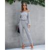 imagePRETTYGARDEN Jumpsuits for Women Dressy 2025 Fall Long Sleeve Off Shoulder Elastic Waist Rompers One Piece Travel OutfitsGrey