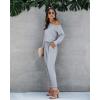imagePRETTYGARDEN Jumpsuits for Women Dressy 2025 Fall Long Sleeve Off Shoulder Elastic Waist Rompers One Piece Travel OutfitsGrey