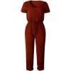 imagePRETTYGARDEN Jumpsuits for Women Dressy 2025 Summer Casual Short Sleeve Romper Spring Airport Beach Vacation Travel OutfitsBrick Red