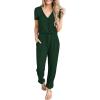 imagePRETTYGARDEN Jumpsuits for Women Dressy 2025 Summer Casual Short Sleeve Romper Spring Airport Beach Vacation Travel OutfitsDark Green