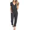 imagePRETTYGARDEN Jumpsuits for Women Dressy 2025 Summer Casual Short Sleeve Romper Spring Airport Beach Vacation Travel OutfitsDark Grey