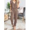 imagePRETTYGARDEN Jumpsuits for Women Dressy 2025 Summer Casual Short Sleeve Romper Spring Airport Beach Vacation Travel OutfitsDark Khaki