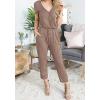 imagePRETTYGARDEN Jumpsuits for Women Dressy 2025 Summer Casual Short Sleeve Romper Spring Airport Beach Vacation Travel OutfitsDark Khaki