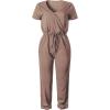 imagePRETTYGARDEN Jumpsuits for Women Dressy 2025 Summer Casual Short Sleeve Romper Spring Airport Beach Vacation Travel OutfitsDark Khaki