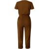 imagePRETTYGARDEN Jumpsuits for Women Dressy 2025 Summer Casual Short Sleeve Romper Spring Airport Beach Vacation Travel OutfitsLight Brown