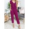 imagePRETTYGARDEN Jumpsuits for Women Dressy 2025 Summer Casual Short Sleeve Romper Spring Airport Beach Vacation Travel OutfitsPurple Red