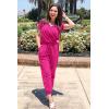 imagePRETTYGARDEN Jumpsuits for Women Dressy 2025 Summer Casual Short Sleeve Romper Spring Airport Beach Vacation Travel OutfitsRose Red