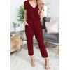 imagePRETTYGARDEN Jumpsuits for Women Dressy 2025 Summer Casual Short Sleeve Romper Spring Airport Beach Vacation Travel OutfitsWine Red