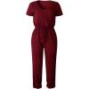 imagePRETTYGARDEN Jumpsuits for Women Dressy 2025 Summer Casual Short Sleeve Romper Spring Airport Beach Vacation Travel OutfitsWine Red