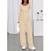 imagePRETTYGARDEN Jumpsuits for Women Dressy Casual 2025 Fall One Piece Outfits Long Sleeve Wide Leg Pants Romper Fashion ClothingBeige