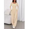 imagePRETTYGARDEN Jumpsuits for Women Dressy Casual 2025 Fall One Piece Outfits Long Sleeve Wide Leg Pants Romper Fashion ClothingBeige